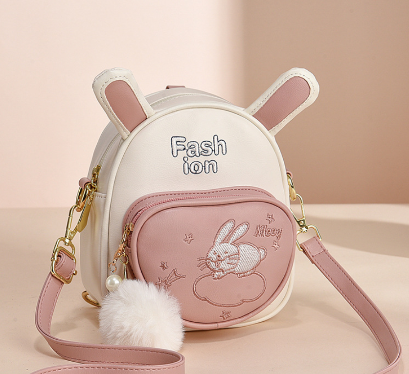 Дитячий мінірюкзачок Fashion з вушками та хутряним брелоком, маленька сумка рюкзачок із вухами для дівчаток Рожевий
