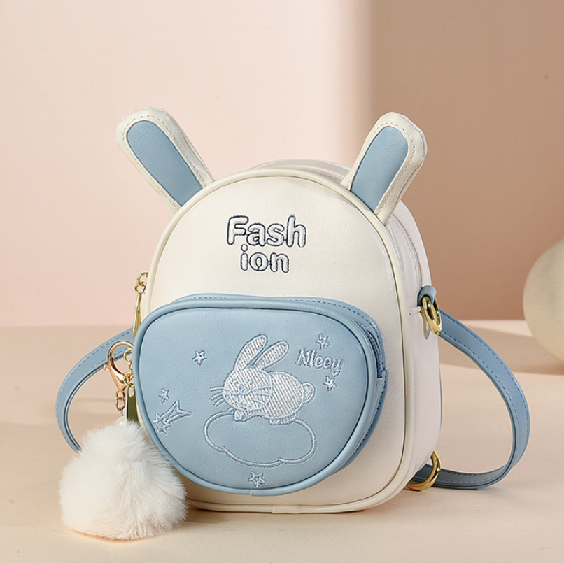 Дитячий мінірюкзачок Fashion з вушками та хутряним брелоком, маленька сумка рюкзачок із вухами для дівчаток Блакитний
