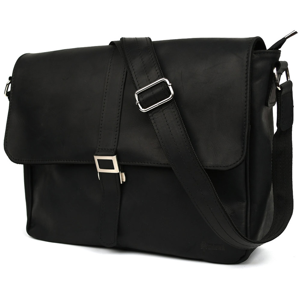 Чоловіча сумка через плече із чорний крейзі хорс TARWA RA-1046-3md