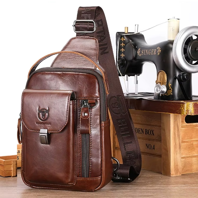 Шкіряний чоловічий рюкзак слінг із ручкою Bull TB555C коричневий