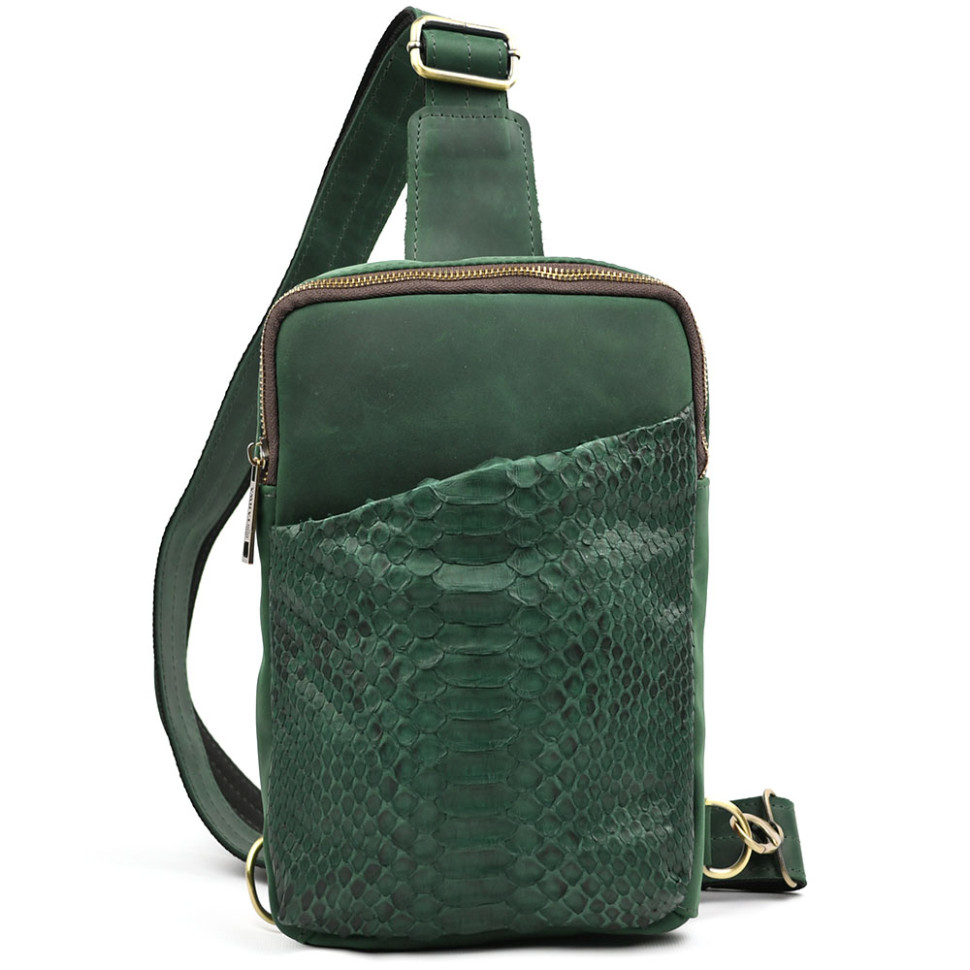 Чоловічий зелений слінг зі шкіри крейзі хорс і пітон REREP-0204-3md TARWA