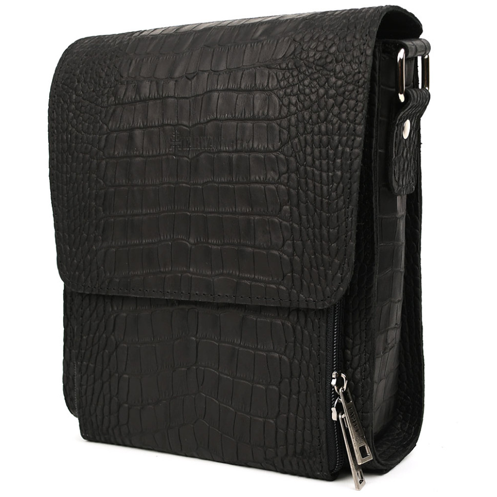 Шкіряна сумка через плече RepA-3027-4lx бренду TARWA чорний колір рептилія