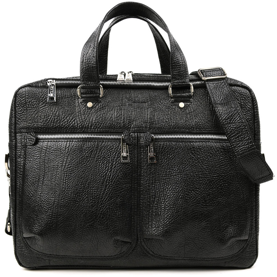Чоловіча шкіряна ділова сумка чорна GZomb-4664-4lx TARWA на два відділення