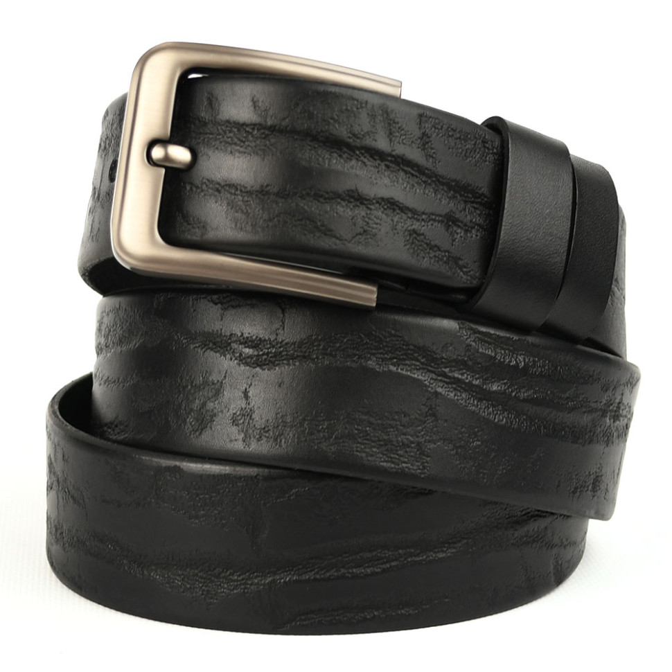 Ремінь шкіряний чорний 40мм фактурний Limary sk400330A