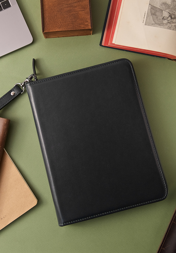 Шкіряна папка для документів "Сімейна" на блискавці Преміум Чорна