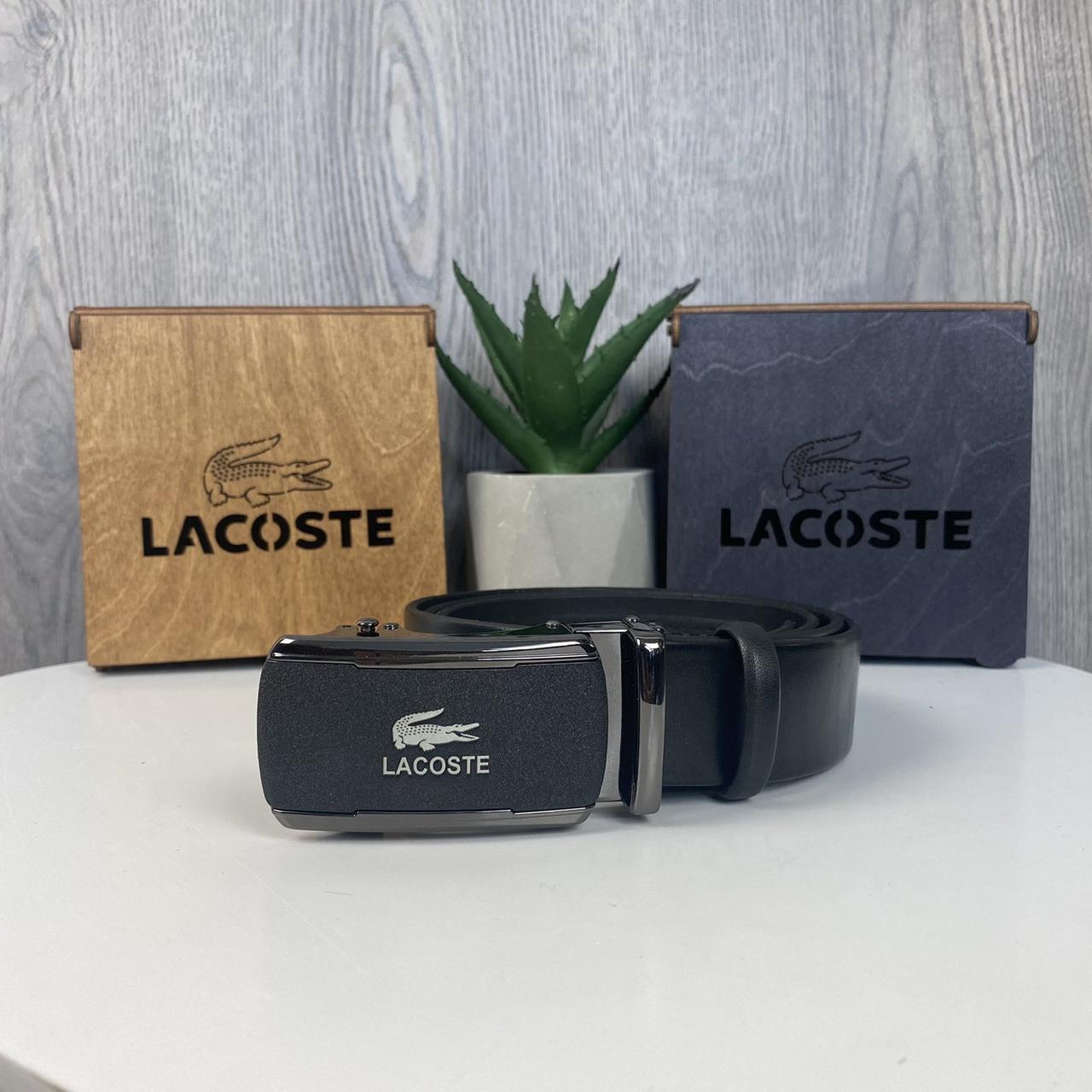 Чоловічий шкіряний ремінь автомат стиль Лакоста крокодила, пояс Lacoste натуральна шкіра